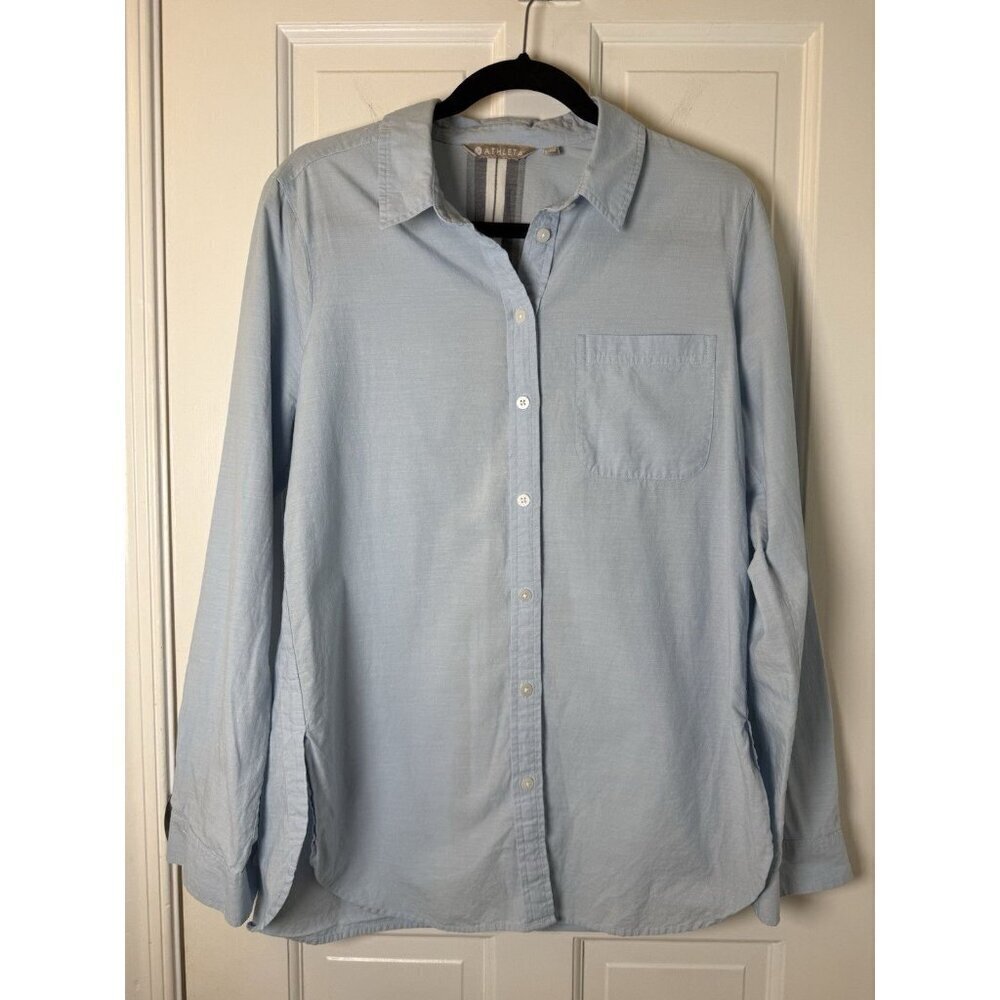 Athleta Marinwood Stripe Poplin Shirt Merry Peri Navy Size Women’s Medium